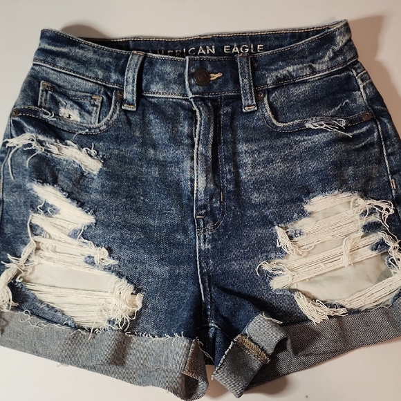 American Eagle Outfitters Blue Jean Shorts High-Waisted Distressed Size 0 - Picture 1 of 8